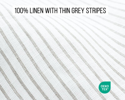Linen fabric with thin grey stripes