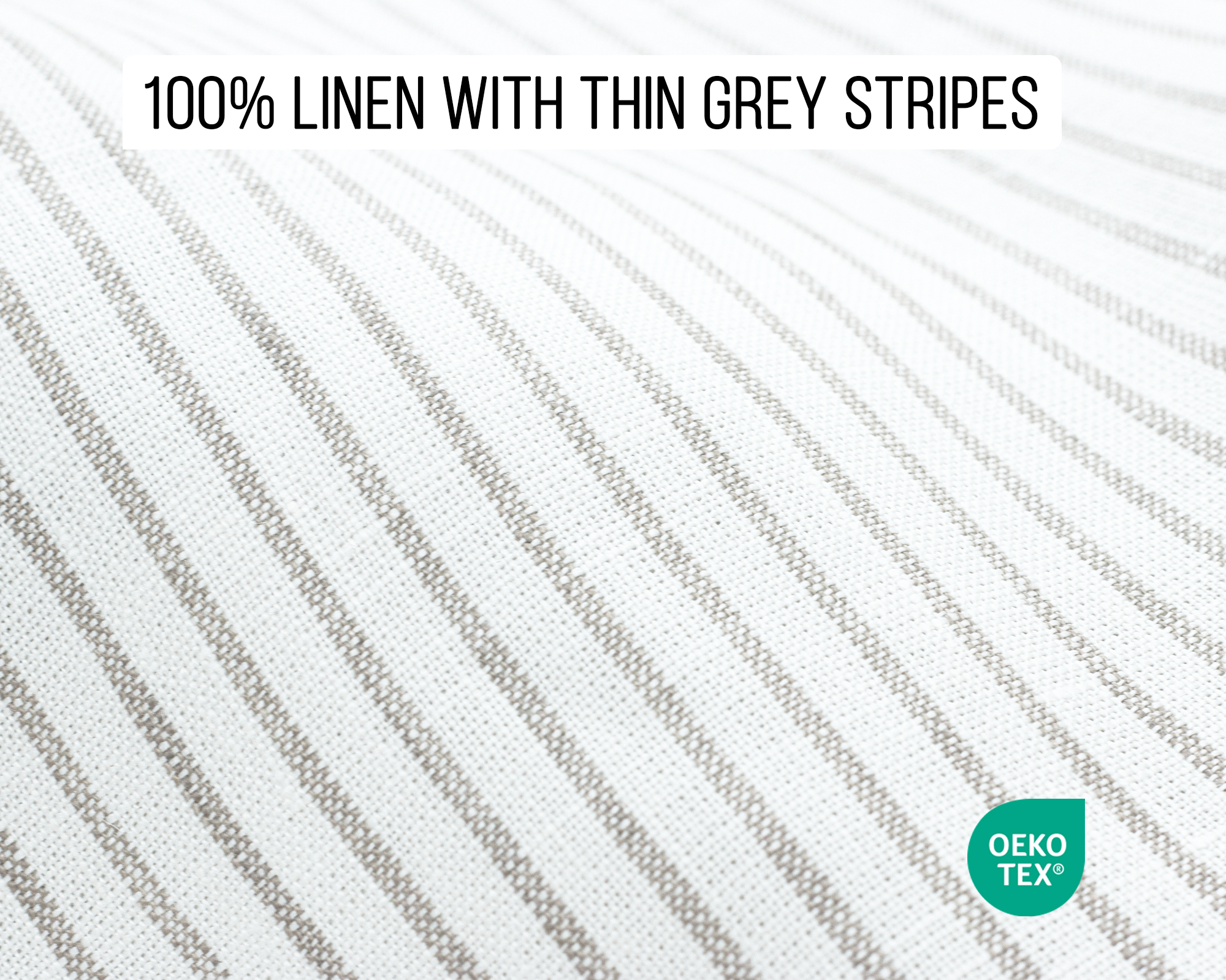 Linen fabric with thin grey stripes