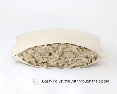 Home of Wool adjustable wool sleeping pillow with text