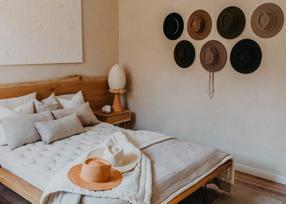 bedroom with Home of Wool mattress and bedding